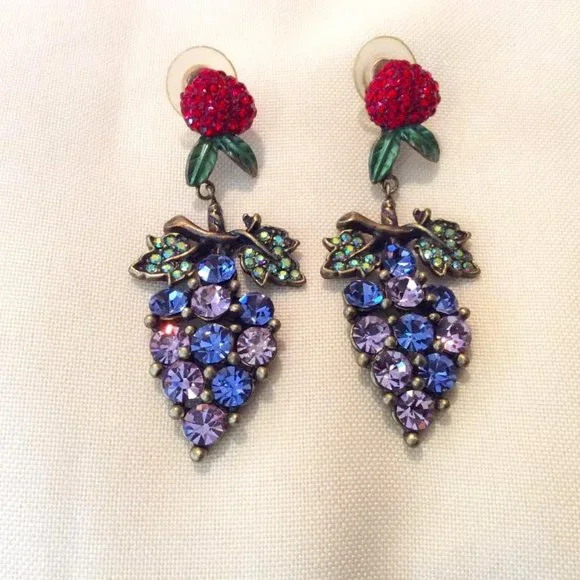 Bunch of Grapes Vintage Earrings: colorful crystal clusters; pierced ears; EUC - Picture 1 of 2